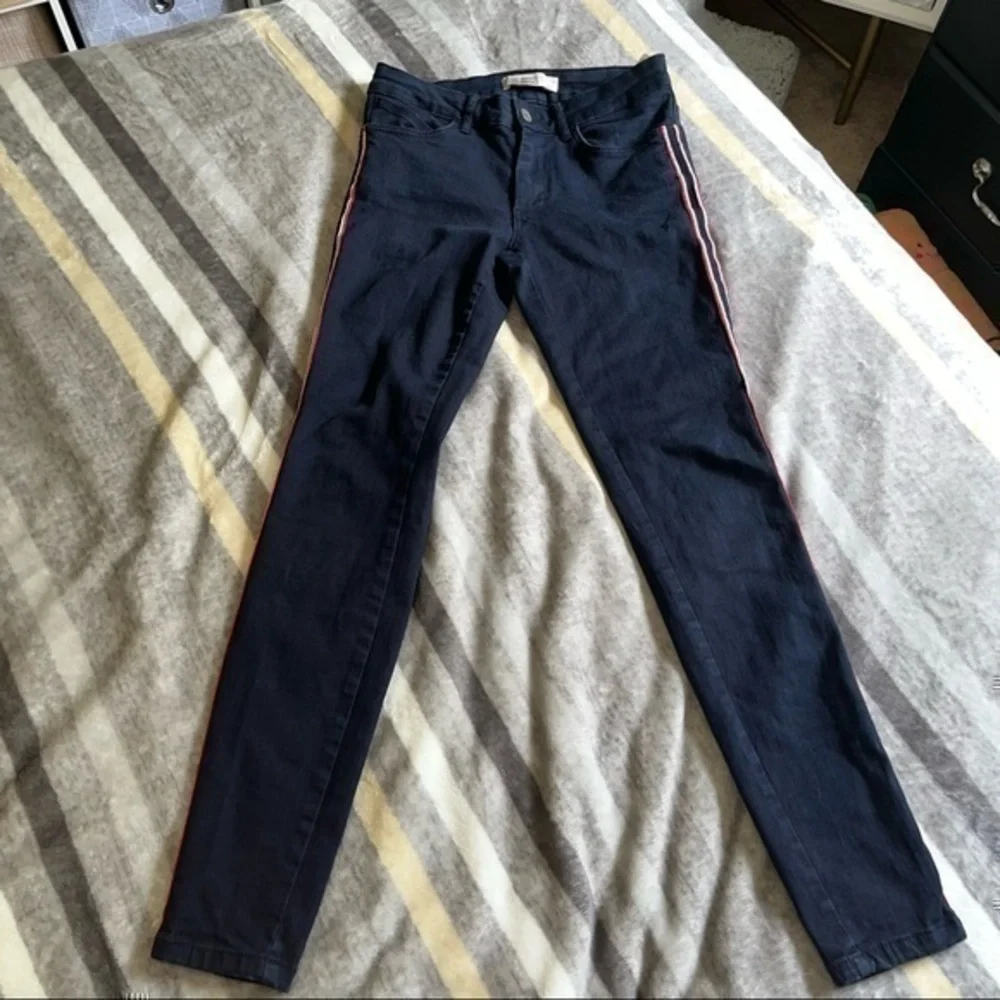 Zara high waisted dark denim striped accent jeans - Picture 2 of 8